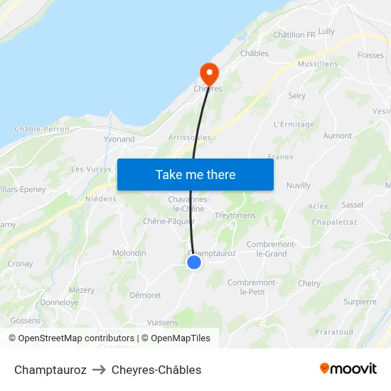 Champtauroz to Cheyres-Châbles map