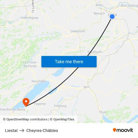 Liestal to Cheyres-Châbles map