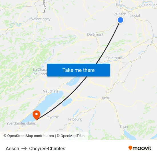 Aesch to Cheyres-Châbles map