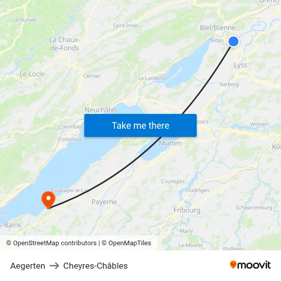 Aegerten to Cheyres-Châbles map