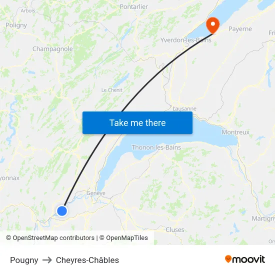 Pougny to Cheyres-Châbles map