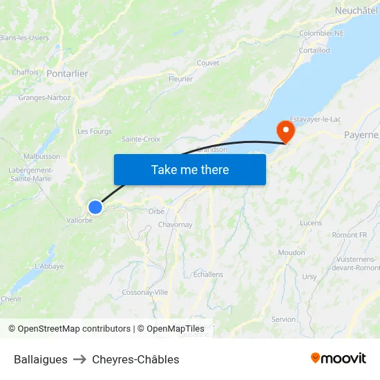 Ballaigues to Cheyres-Châbles map