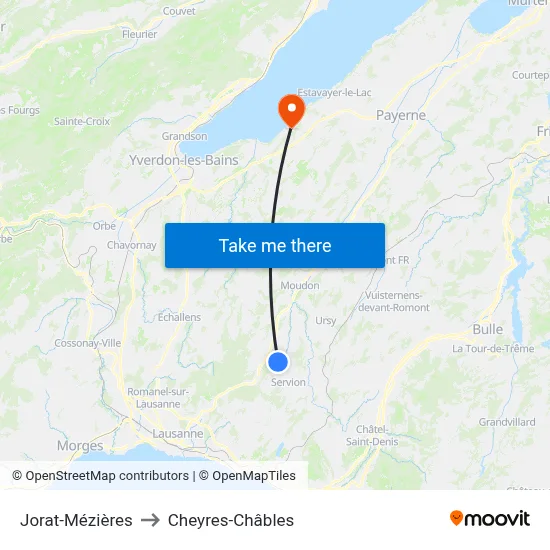 Jorat-Mézières to Cheyres-Châbles map