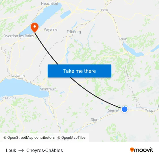 Leuk to Cheyres-Châbles map