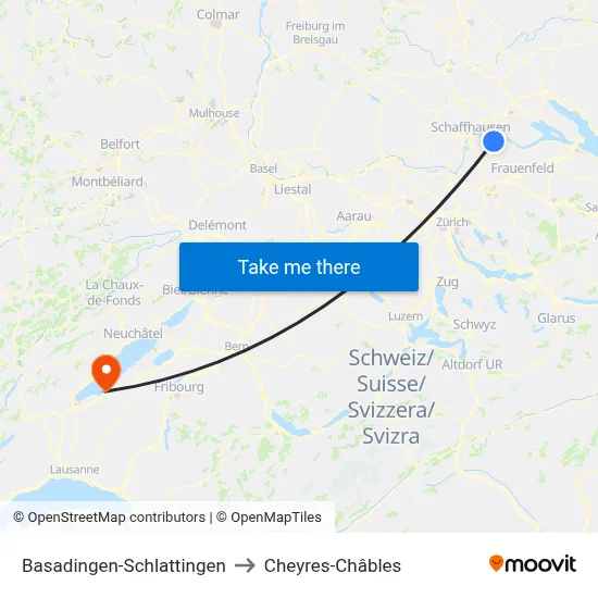 Basadingen-Schlattingen to Cheyres-Châbles map