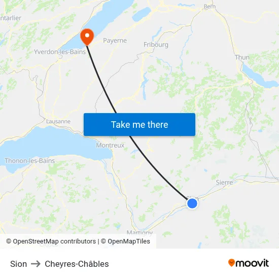 Sion to Cheyres-Châbles map