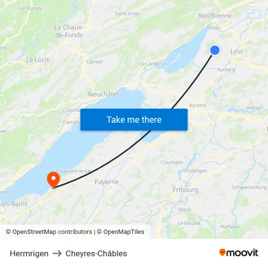 Hermrigen to Cheyres-Châbles map