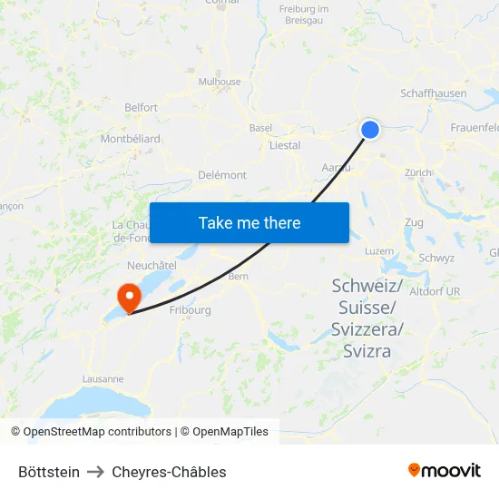 Böttstein to Cheyres-Châbles map