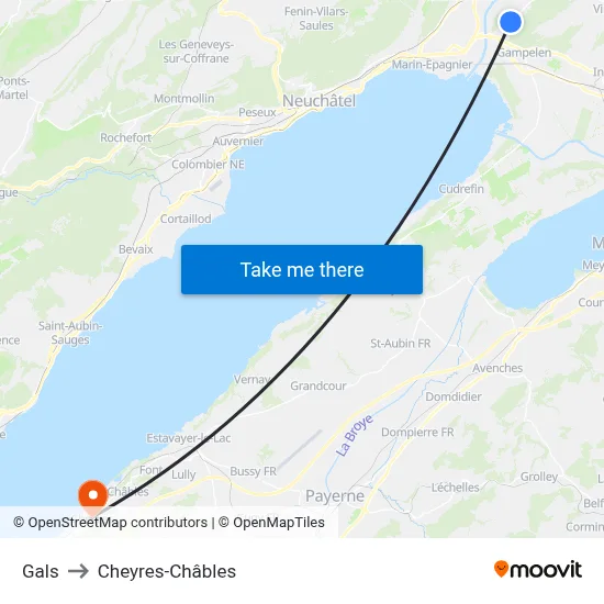 Gals to Cheyres-Châbles map