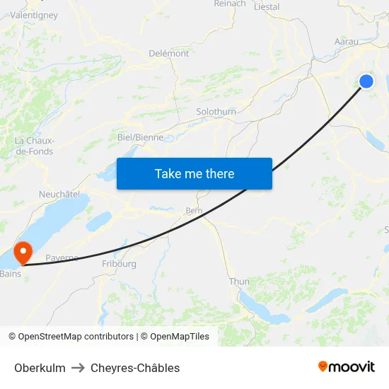 Oberkulm to Cheyres-Châbles map