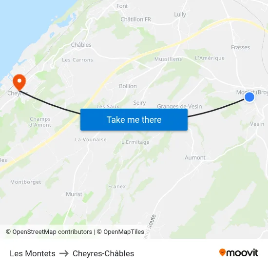 Les Montets to Cheyres-Châbles map