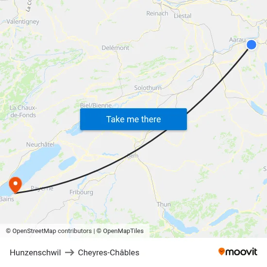 Hunzenschwil to Cheyres-Châbles map