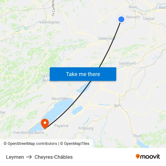 Leymen to Cheyres-Châbles map