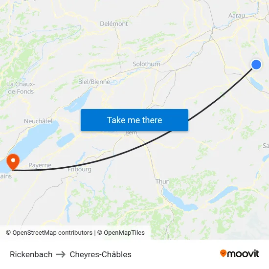 Rickenbach to Cheyres-Châbles map