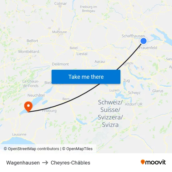 Wagenhausen to Cheyres-Châbles map