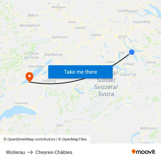 Wollerau to Cheyres-Châbles map