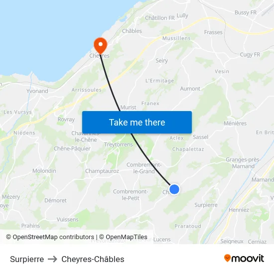 Surpierre to Cheyres-Châbles map