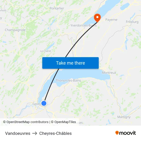 Vandoeuvres to Cheyres-Châbles map