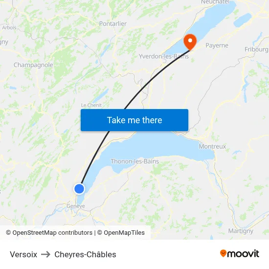 Versoix to Cheyres-Châbles map