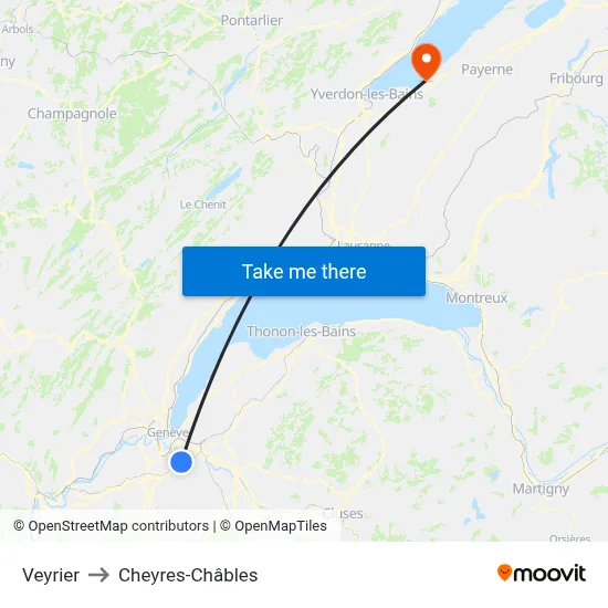 Veyrier to Cheyres-Châbles map