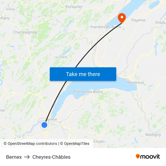Bernex to Cheyres-Châbles map