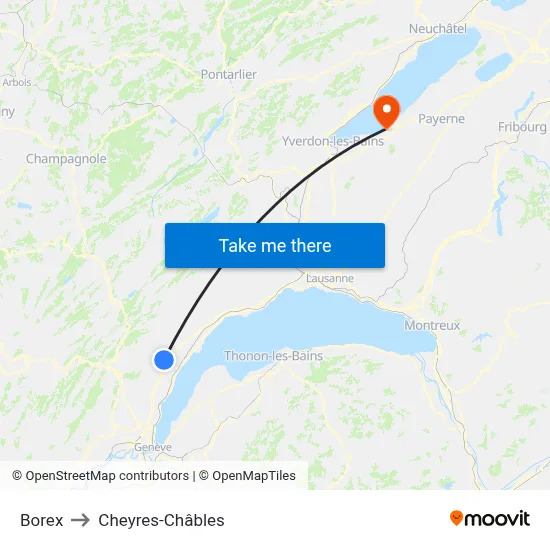 Borex to Cheyres-Châbles map