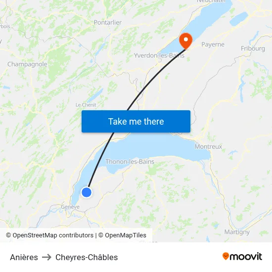 Anières to Cheyres-Châbles map