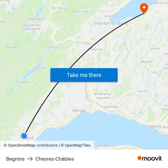 Begnins to Cheyres-Châbles map