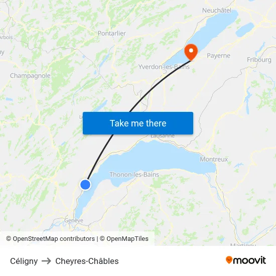 Céligny to Cheyres-Châbles map