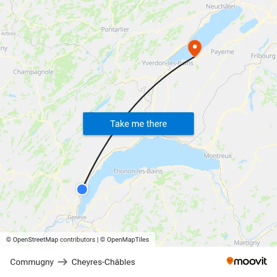 Commugny to Cheyres-Châbles map