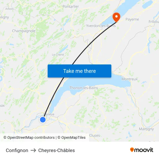 Confignon to Cheyres-Châbles map
