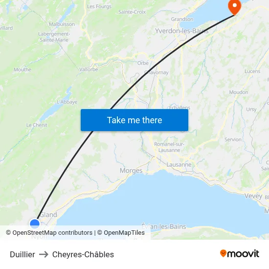 Duillier to Cheyres-Châbles map