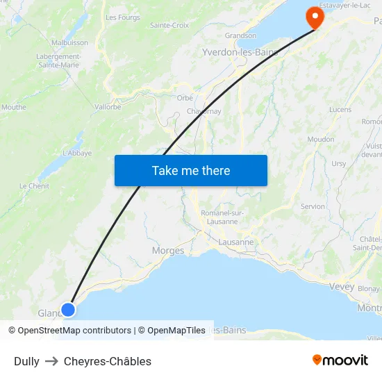 Dully to Cheyres-Châbles map