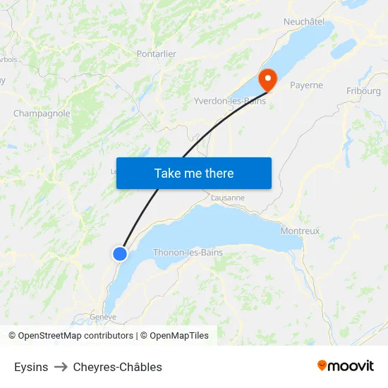 Eysins to Cheyres-Châbles map