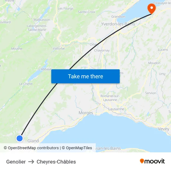 Genolier to Cheyres-Châbles map