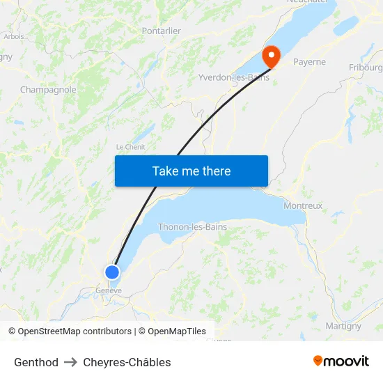 Genthod to Cheyres-Châbles map