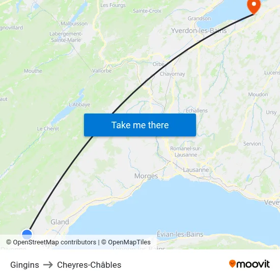 Gingins to Cheyres-Châbles map