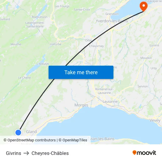Givrins to Cheyres-Châbles map