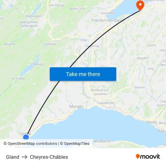 Gland to Cheyres-Châbles map