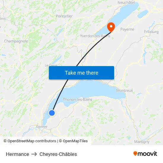 Hermance to Cheyres-Châbles map