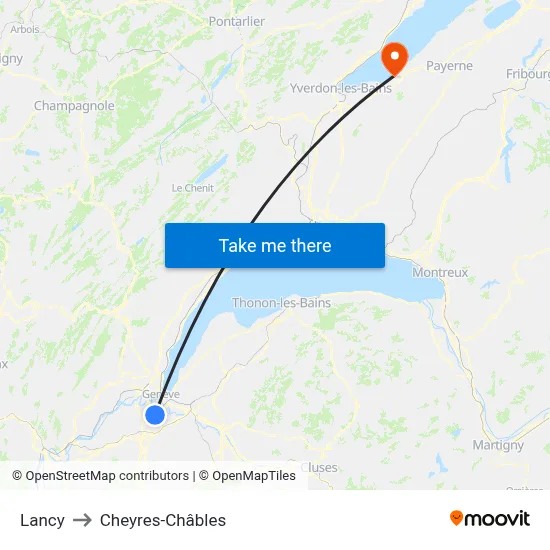 Lancy to Cheyres-Châbles map