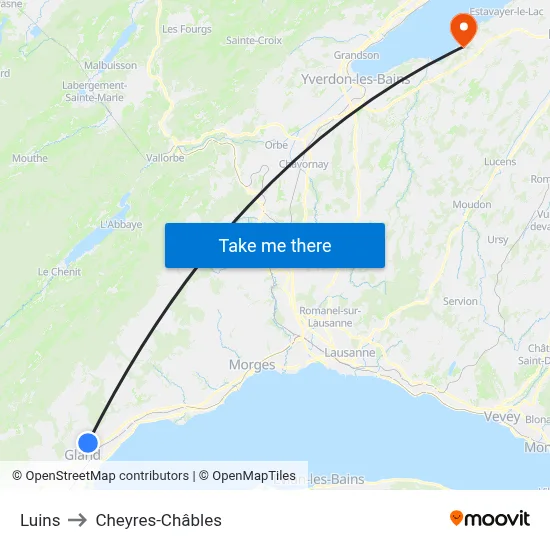 Luins to Cheyres-Châbles map