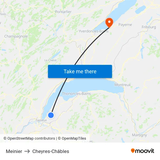 Meinier to Cheyres-Châbles map