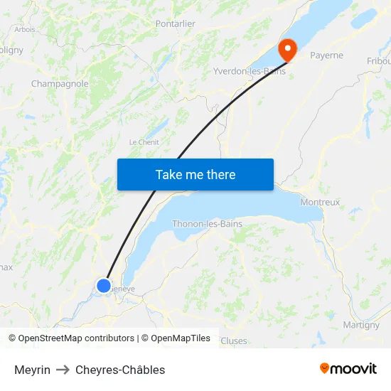 Meyrin to Cheyres-Châbles map