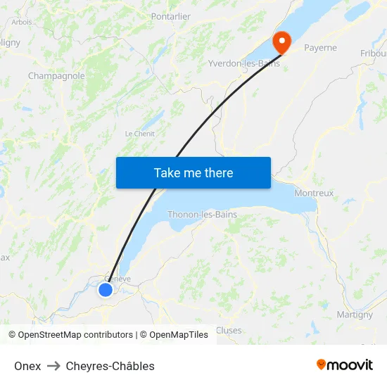 Onex to Cheyres-Châbles map