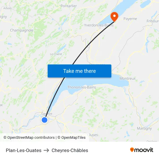 Plan-Les-Ouates to Cheyres-Châbles map