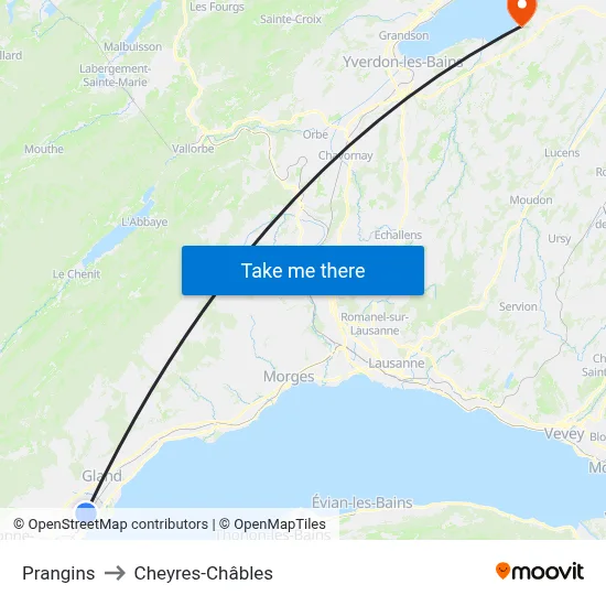 Prangins to Cheyres-Châbles map