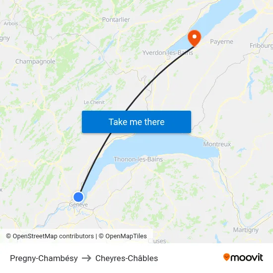 Pregny-Chambésy to Cheyres-Châbles map