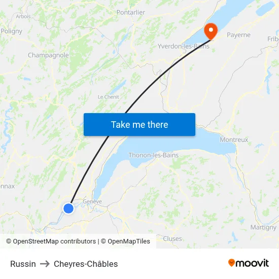 Russin to Cheyres-Châbles map