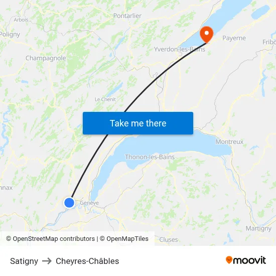 Satigny to Cheyres-Châbles map